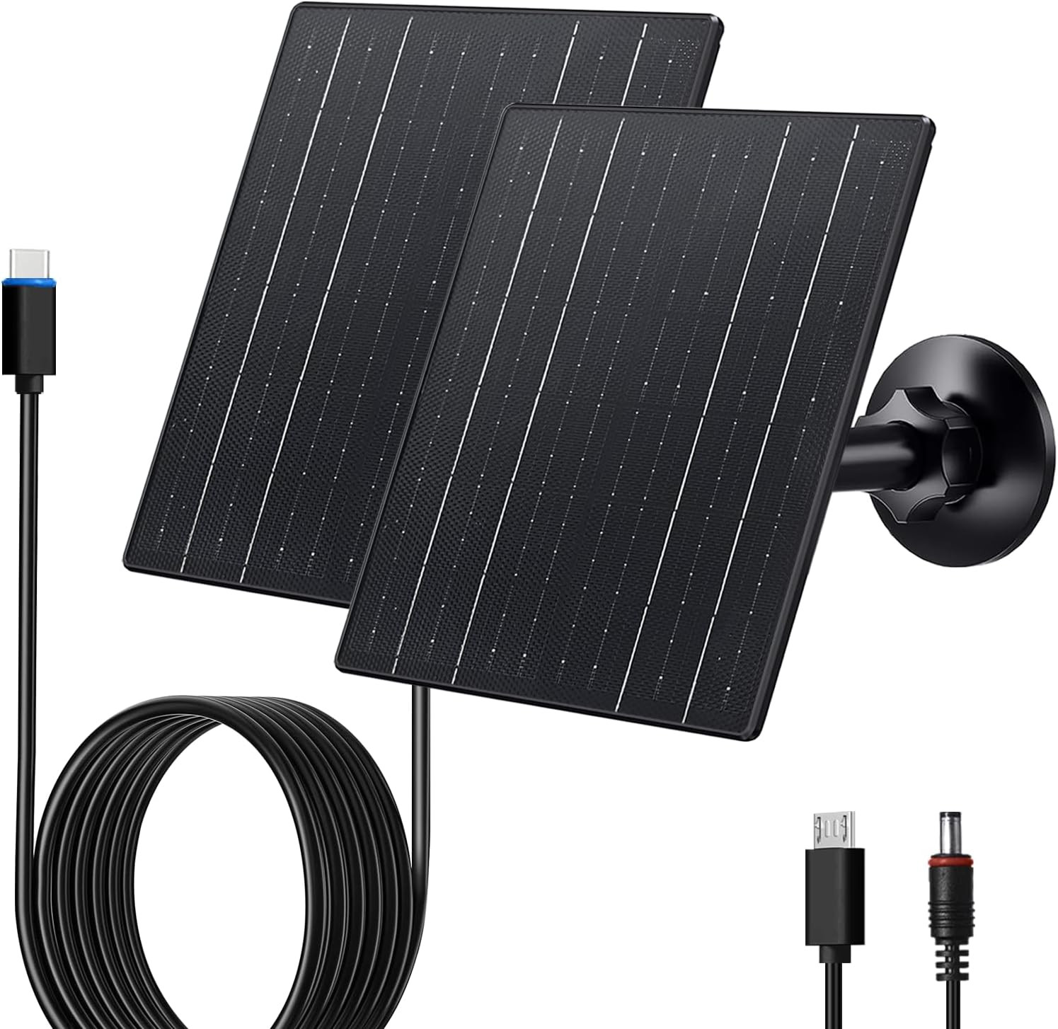 10W Solar Charger, 5V Solar Panel for Security Cameras with Usb-C/Micro USB/DC 5