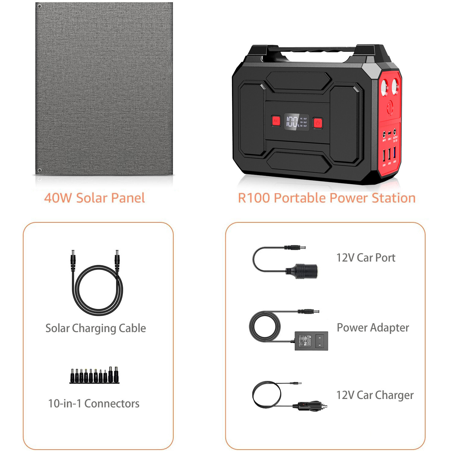 Portable Power Station 100W+40W Solar Panel Charger kit Camping Solar Generator