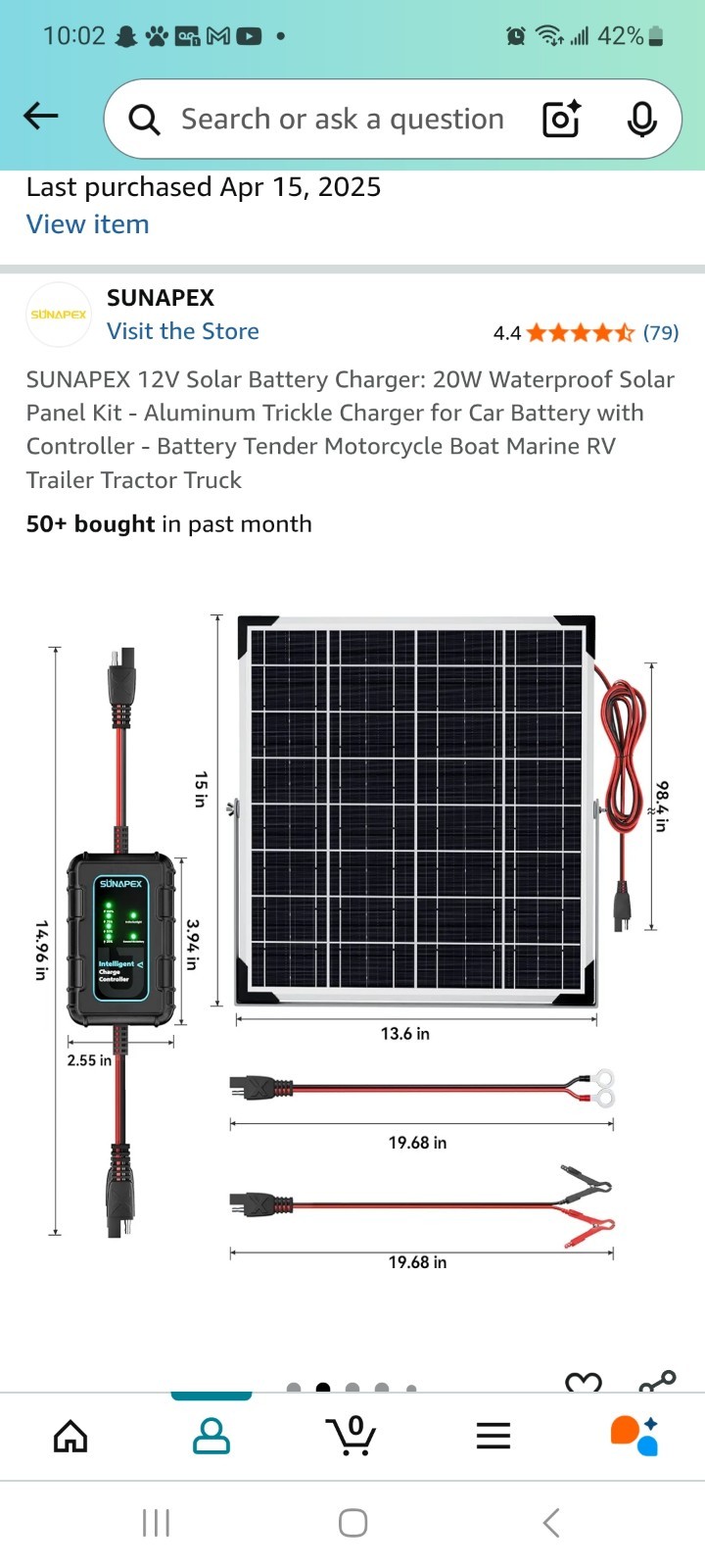 Sunapex 12v Solar Battery Charger 20watts Waterproof Solar Panel Kit