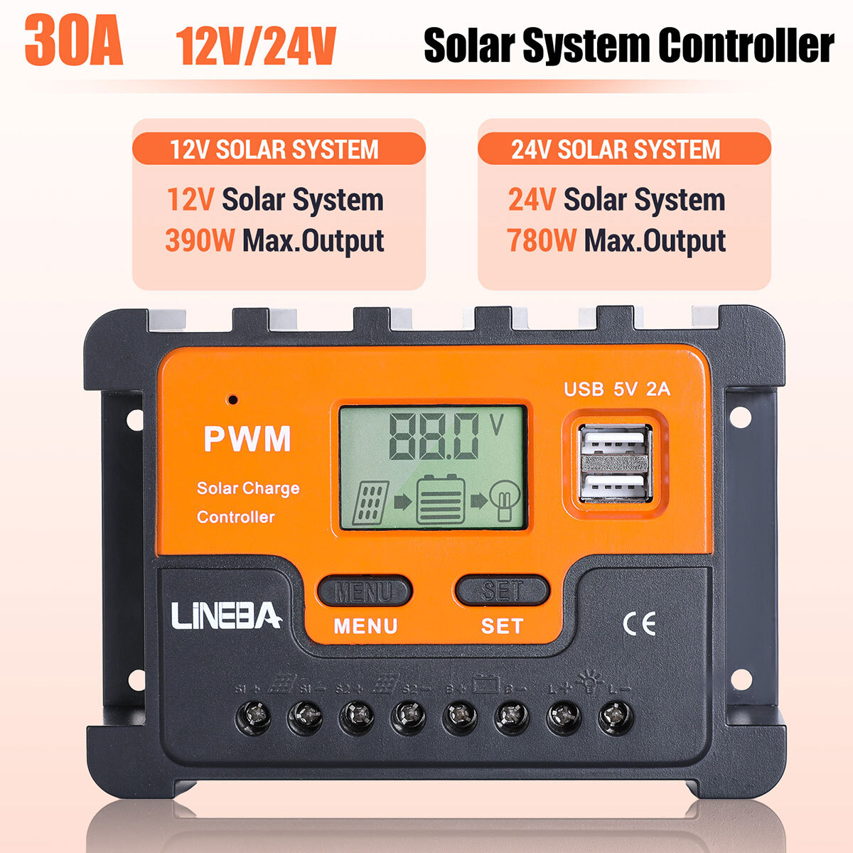 100A/60A/30A 12V/24V/36/48V PWM Solar Charge Controller Solar Panel PV Regulator