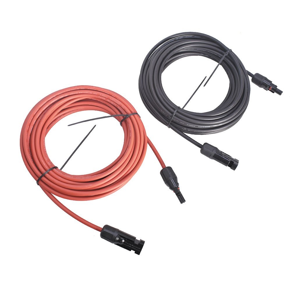 LABLT 1 Pair 12 AWG 20 FT Black + Red Solar Panel Extension Cable Wire Connector