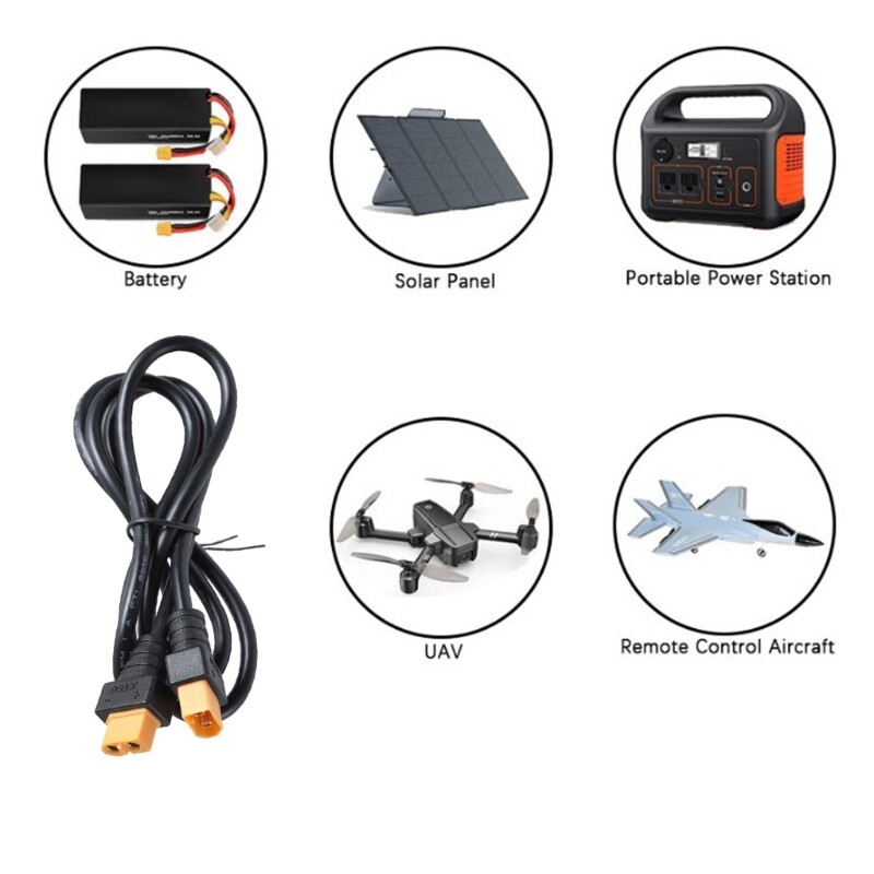 18AWG XT60 Extension Cord Male/Female for Remote Control Toy Solar Energy Black