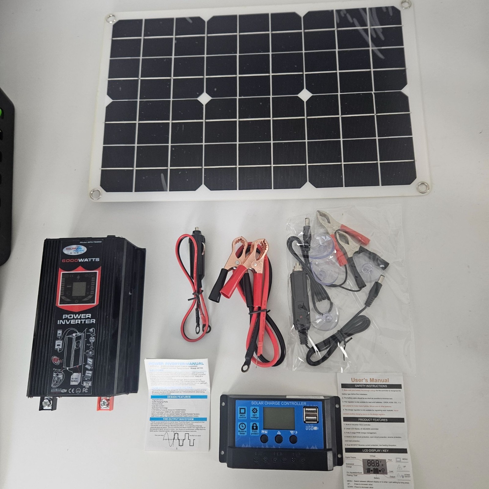 Solar Inverter Kit 18W Solar Panel 6000W Car Power Inverter LCD 30A Solar Charge