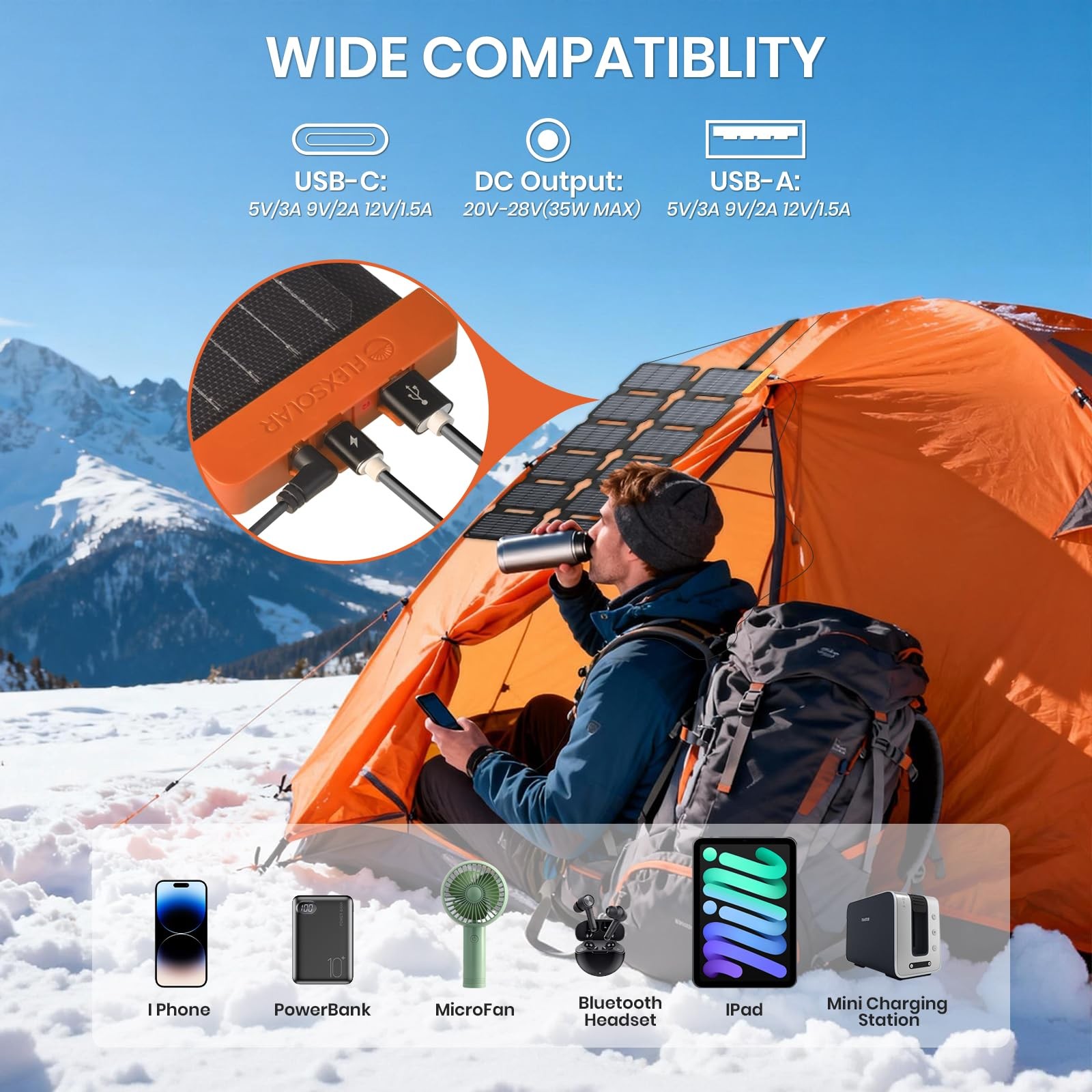 FlexSolar 36W UltraPortable Solar Panel Charger with Quick Charge, USBA & USB…