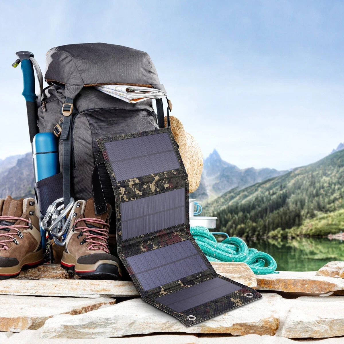 Portable USB Solar Panel Folding Power Bank Outdoor Camping Hiking Phone Charger