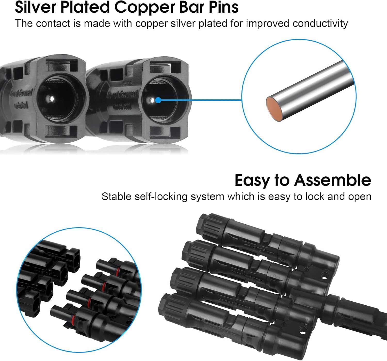 Solar Panel T Branch Cable Connector DIY Waterproof Adapter Extension MMF + FFM