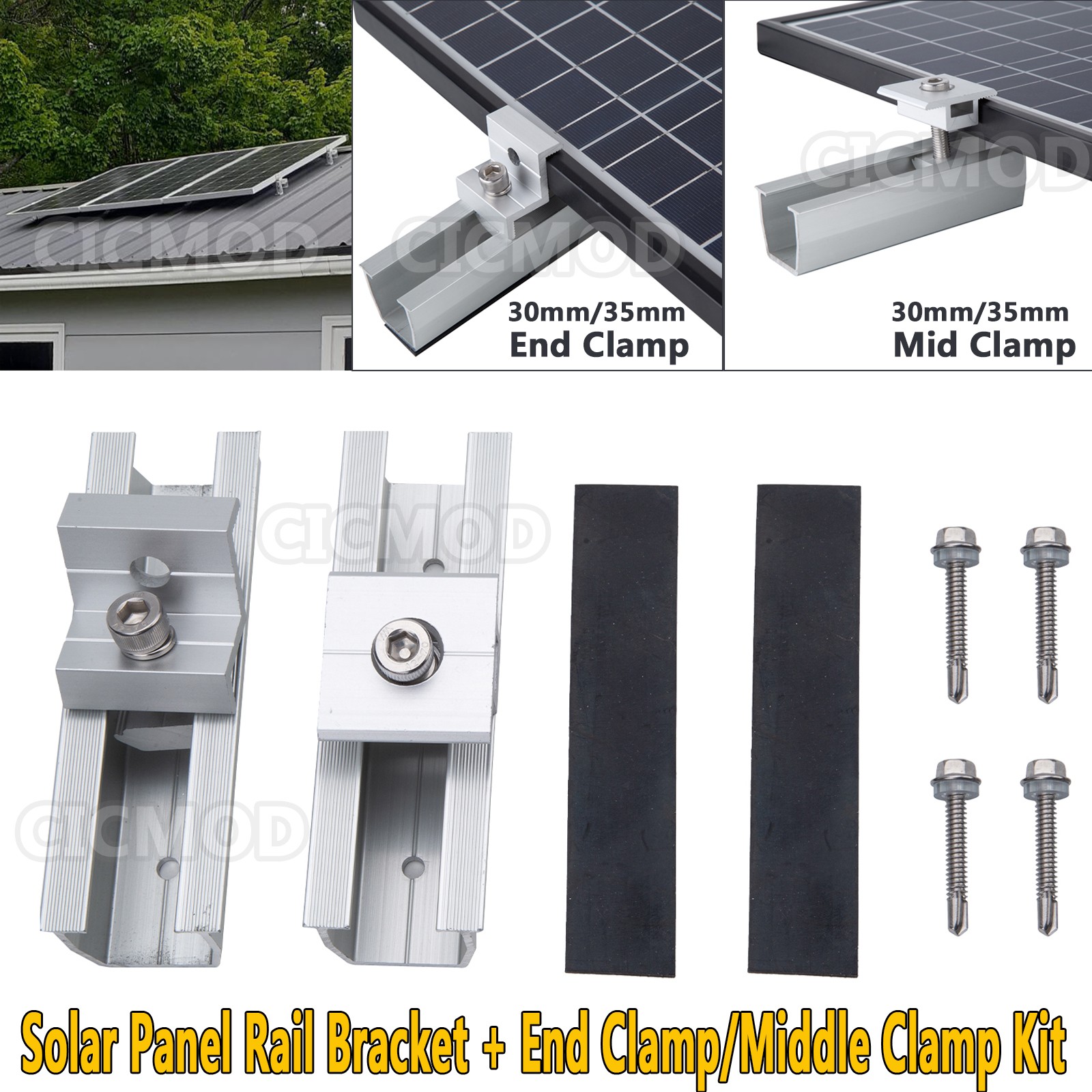 Roof Solar Panel Mounting Rails Brackets Kit System for 4PCS PV Panels Universal