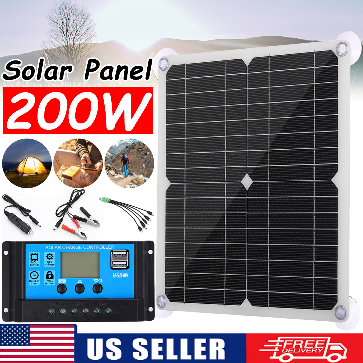 200W Solar Panel Kits 100A 12V Battery Charger with Controller Caravan Boat RV