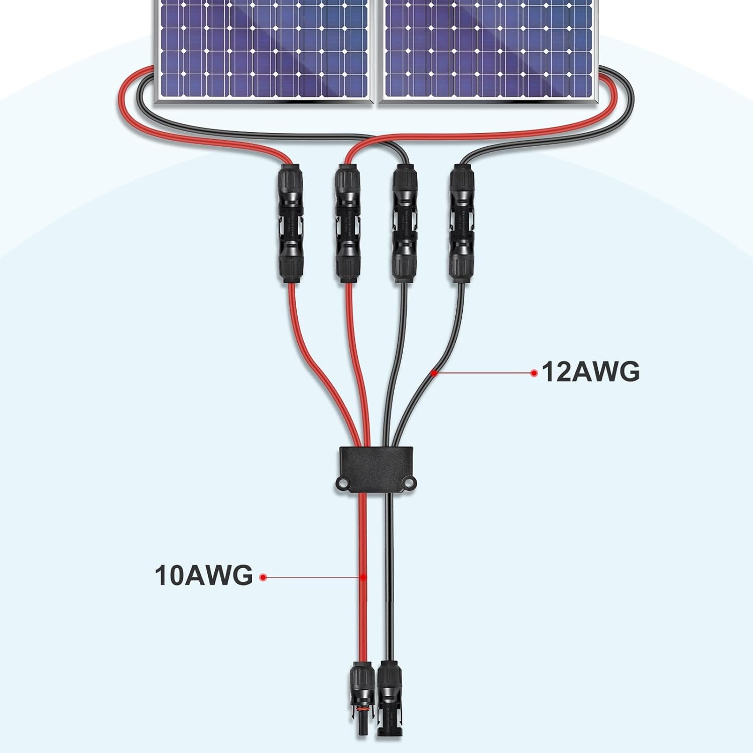 MC4 Y-Branch Solar Connectors 4-2 Parallel Adapter 10AWG IP68 Tool-Free 1.65FT