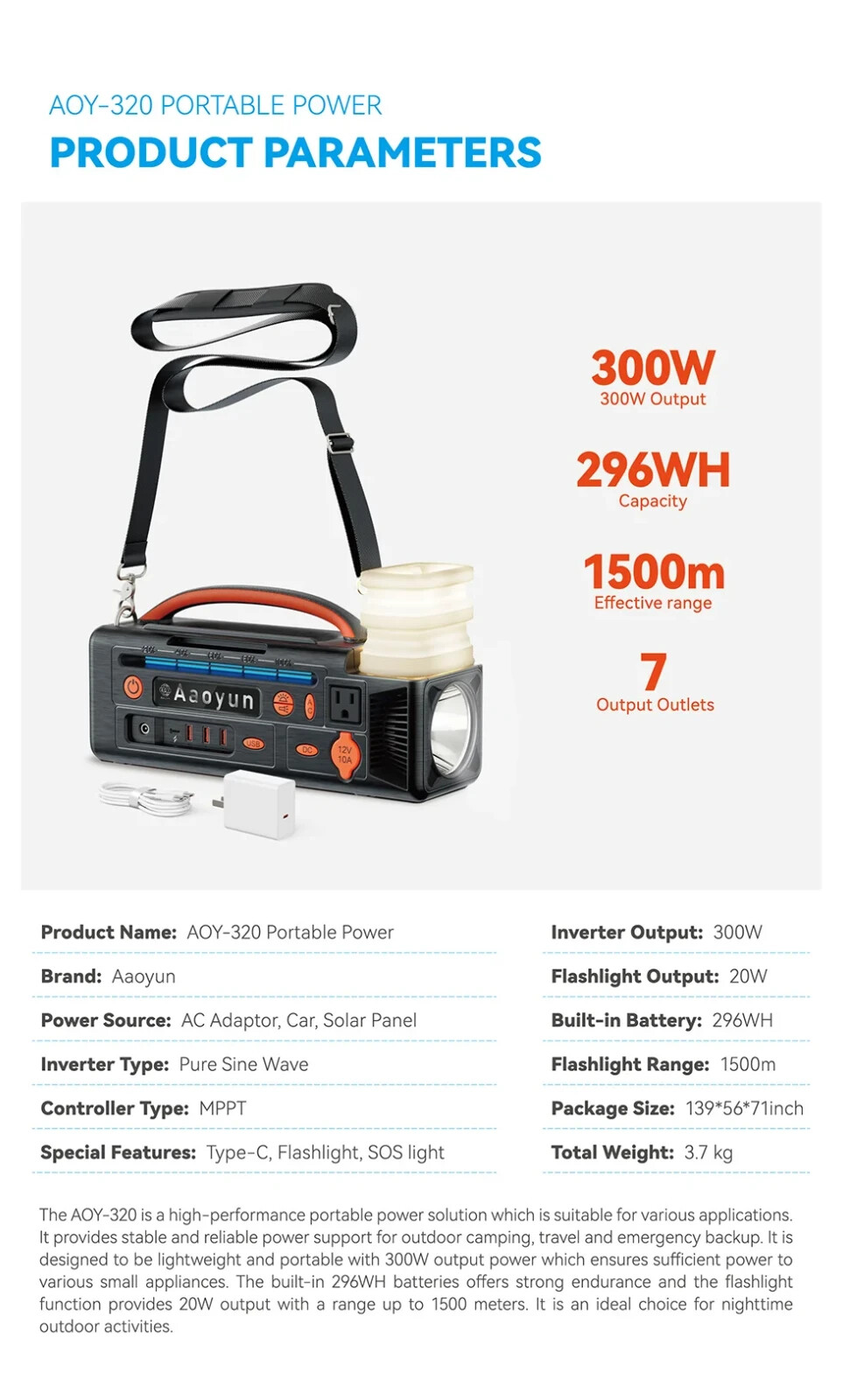 Light Weight Li-ion Portable Power Station 300W 296 Wh with Carrying Strap