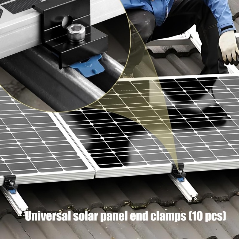 10Pcs Aluminum Alloy Adjustable Solar End Clamp Solar Panel Mounting Bracket