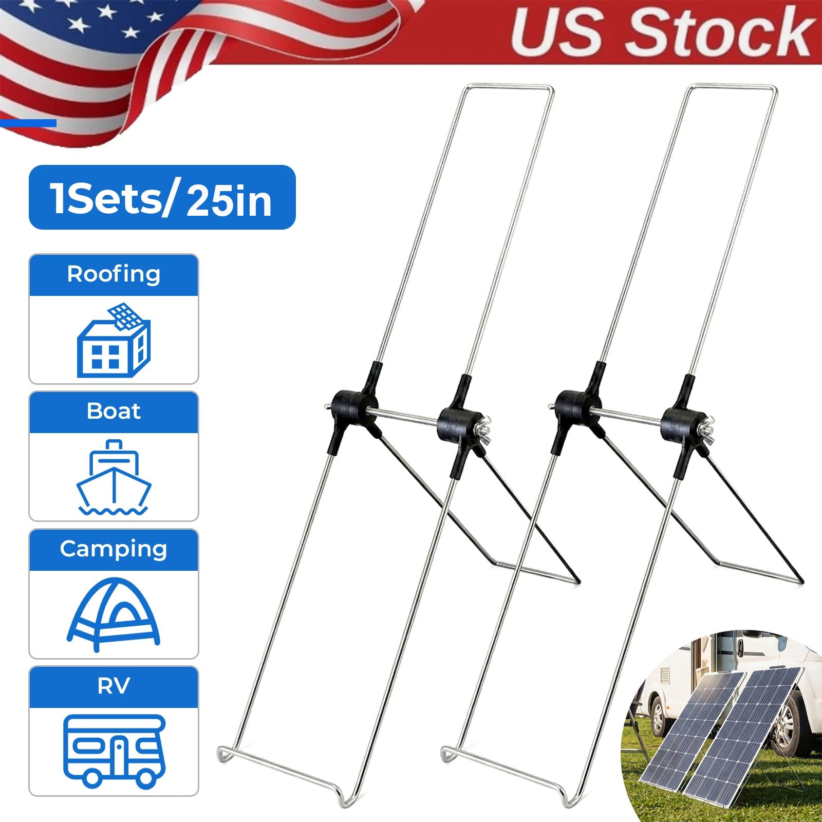 2 Pack Portable Solar Panel Tilt Mount Stand Adjustable Stainless Steel Bracket