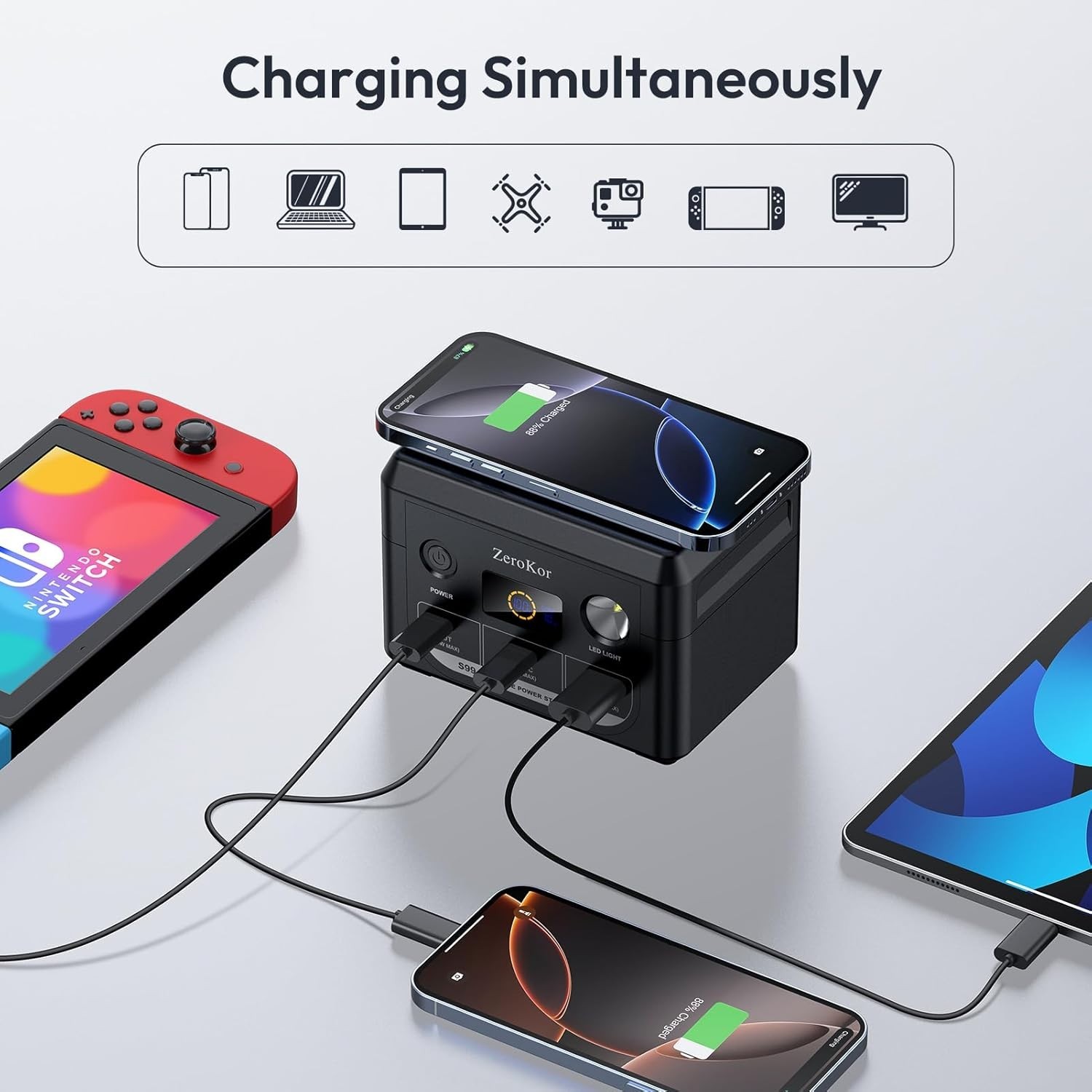 100W Portable Power Station – 30,000mAh Solar Generator with USB-C Fast Charging