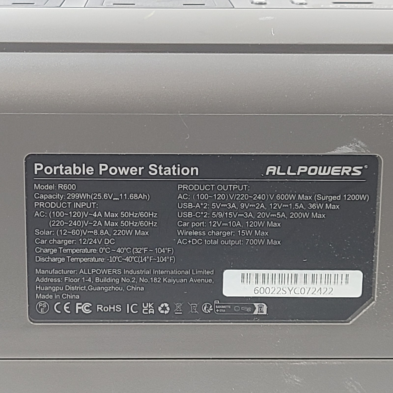 ALLPOWERS R600 Portable Power Station 600W 299Wh LiFePO4 Solar Generator
