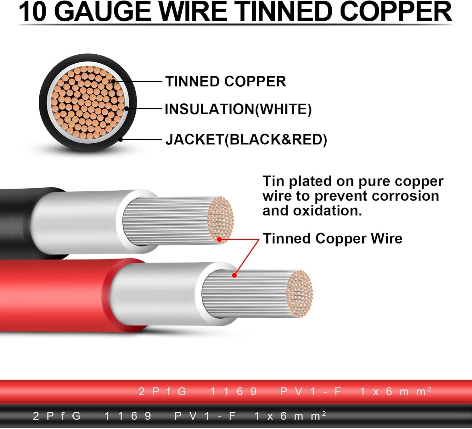 Copper Solar Extension Cable 10AWG 6ft – Male-Female Connectors, 10,000W Support
