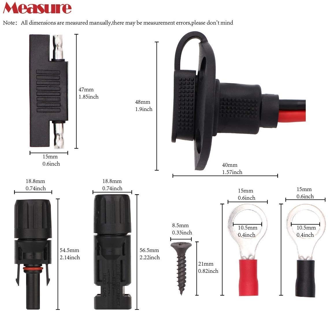 2FT 10AWG Solar Connector SAE Adapter Cable, Weatherproof Port Kit for RV, Boat,