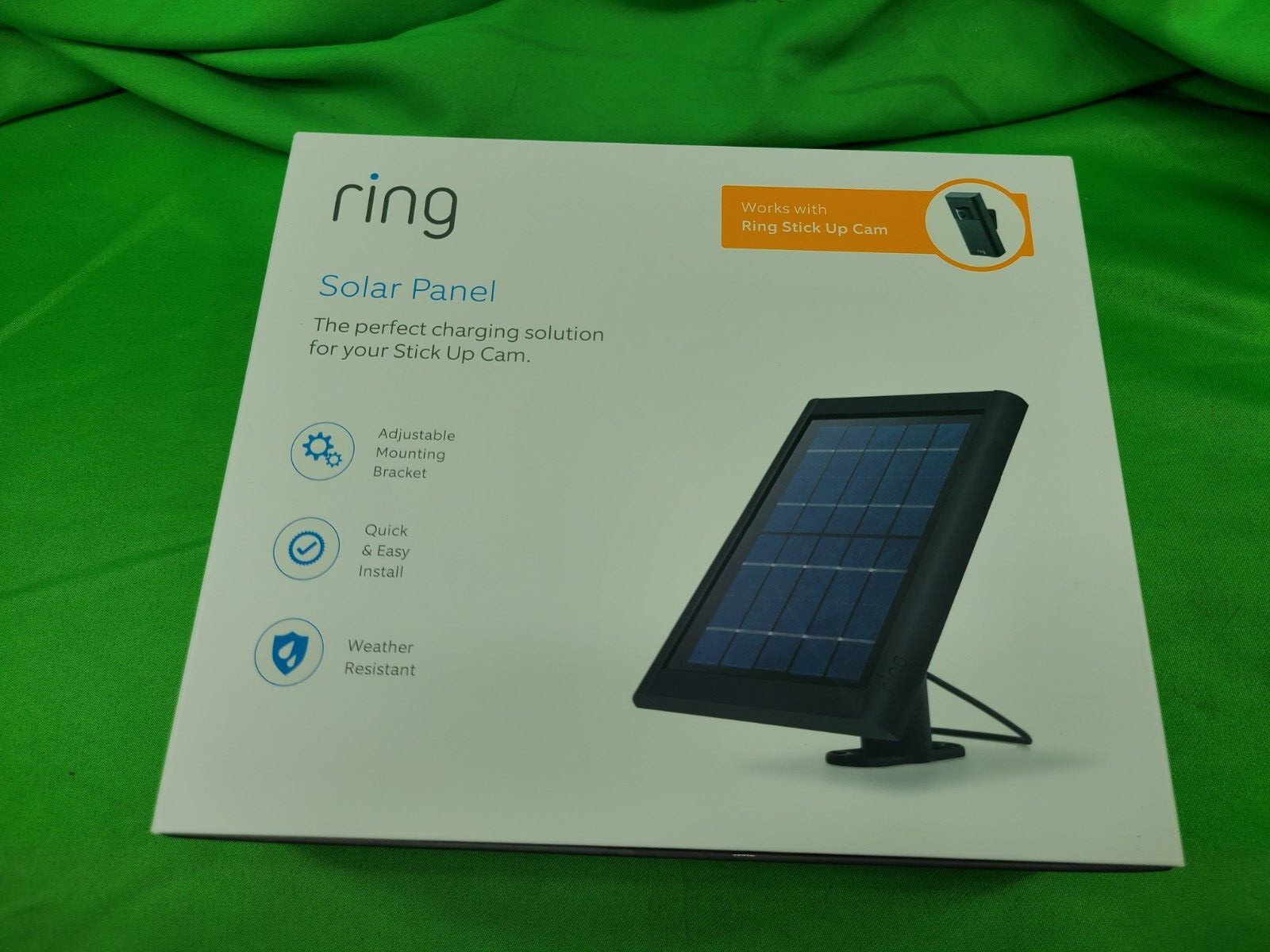 RING SOLAR PANEL, Rechargeable Power-Black-Weather Resistant-Brand New