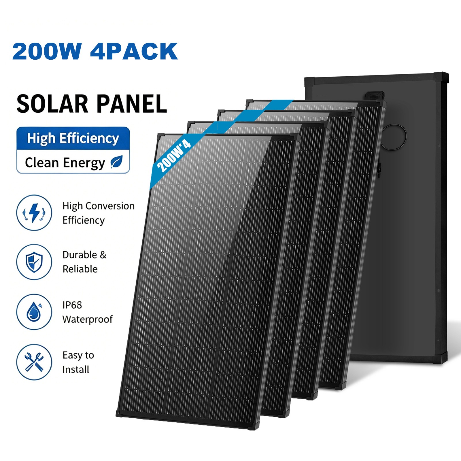 AeternaSol 800W (200W*4) 18V Solar Panel N-Type Mono 18BB Roof RV Boat