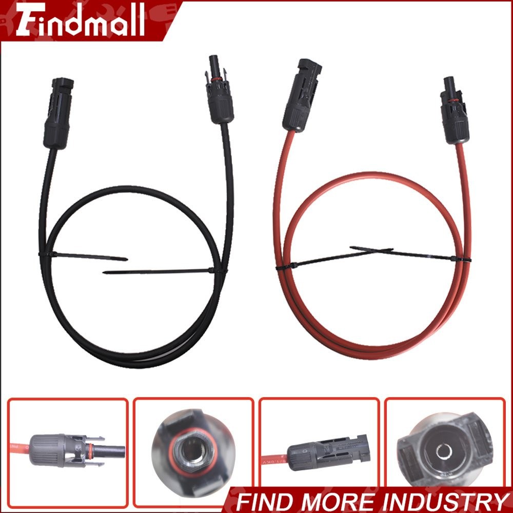 Findmall 1Pair 10ft Black + Red 12AWG Solar Panel Extension Cable Wire Connector