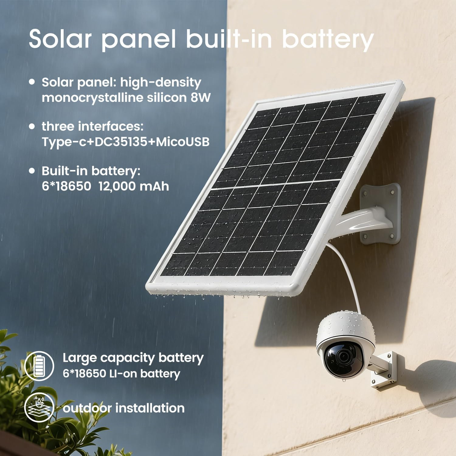 Solar Panel Built-In Battery 12000Mah with Micro USB & Type-C & Port and DC35135