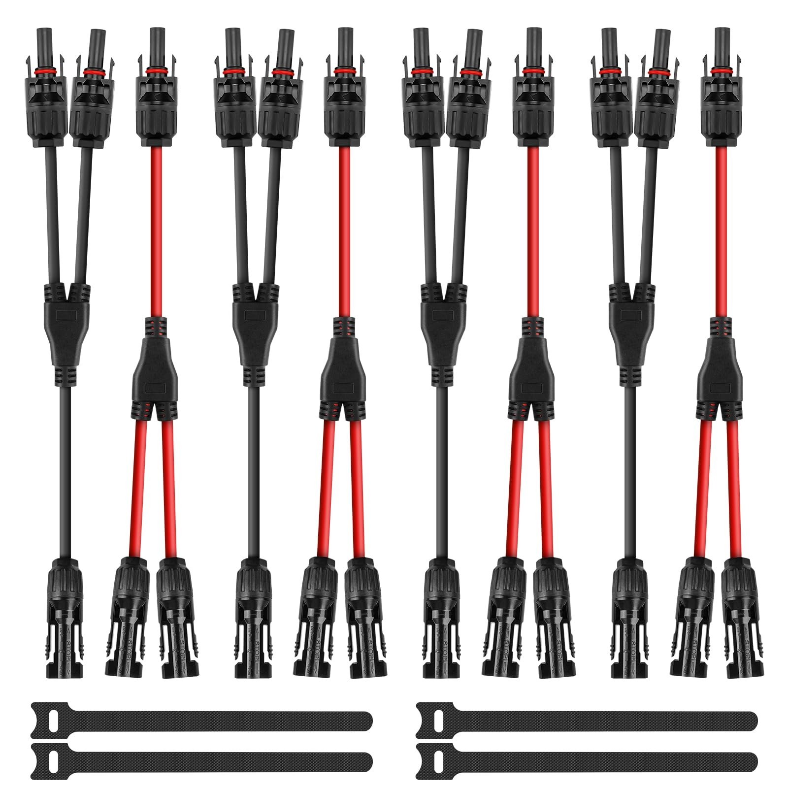 4 Pairs Y Branch Solar Connectors 1 to 2 Parallel PV Adapters 30A Cable Kit 14-1