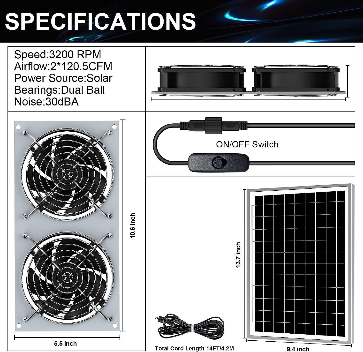 Ventilador Energia Solar Mini Ventilador 15W Invernadero Refrigeracion Escape