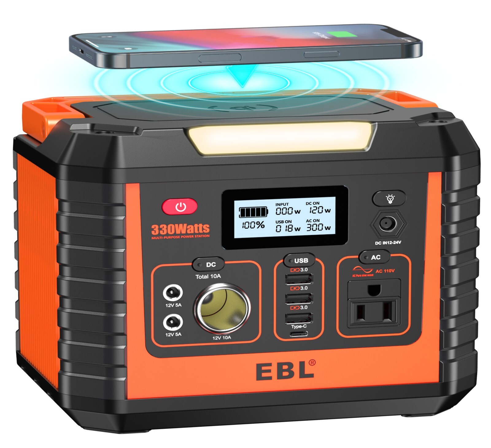 Portable Power Station 110V/330W Pure Sine Wave Solar Backup Batteries AC Outlet