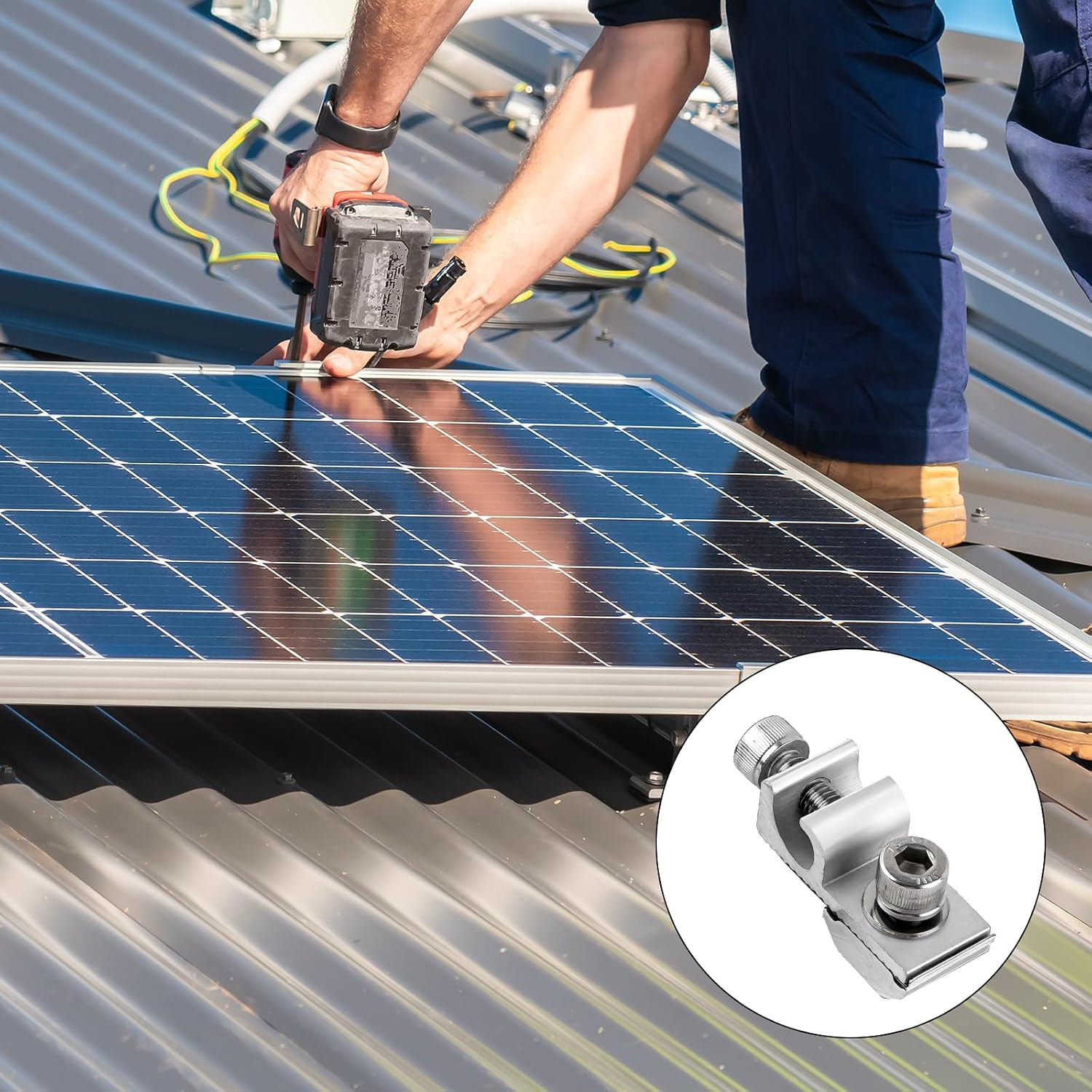 16 Pcs Solar Panel Grounding Lugs, Stainless Steel, Silver, Mount Bracket