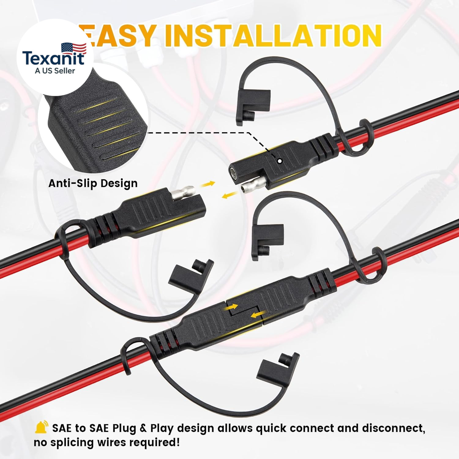 6FT 16AWG SAE Extension Cable with Polarity Reversing Adapter, Heavy Duty 2 Pin