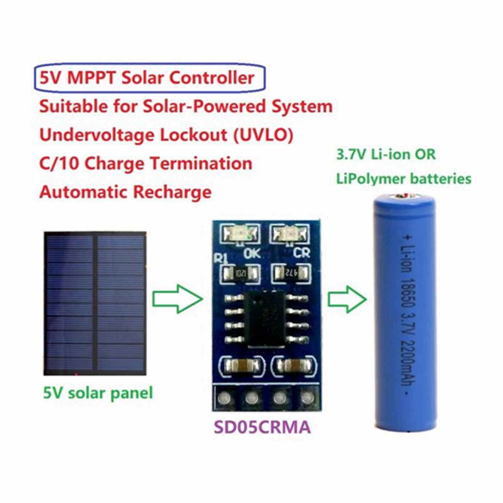 2pcs SD05CRMA Li Ion Lithium Battery Charger Module 4.4-6.5V Input Solar