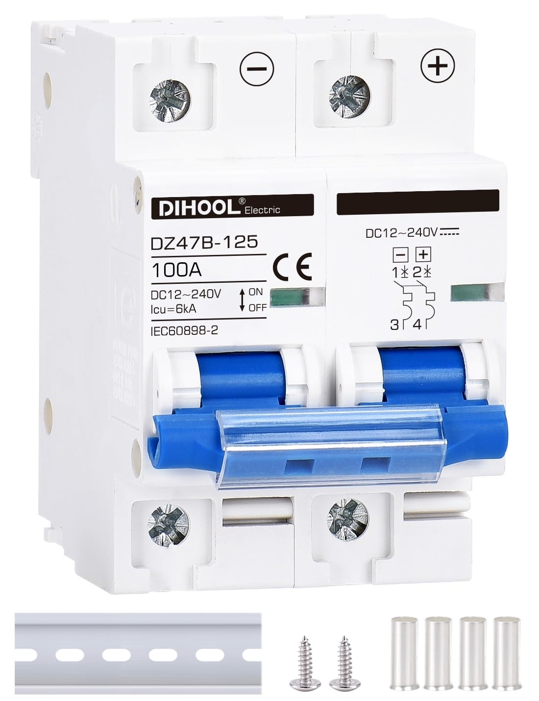 DIHOOL DC Circuit Breaker,100A 2 Pole,12V to 240 Volt Solar Disconnect Switch…