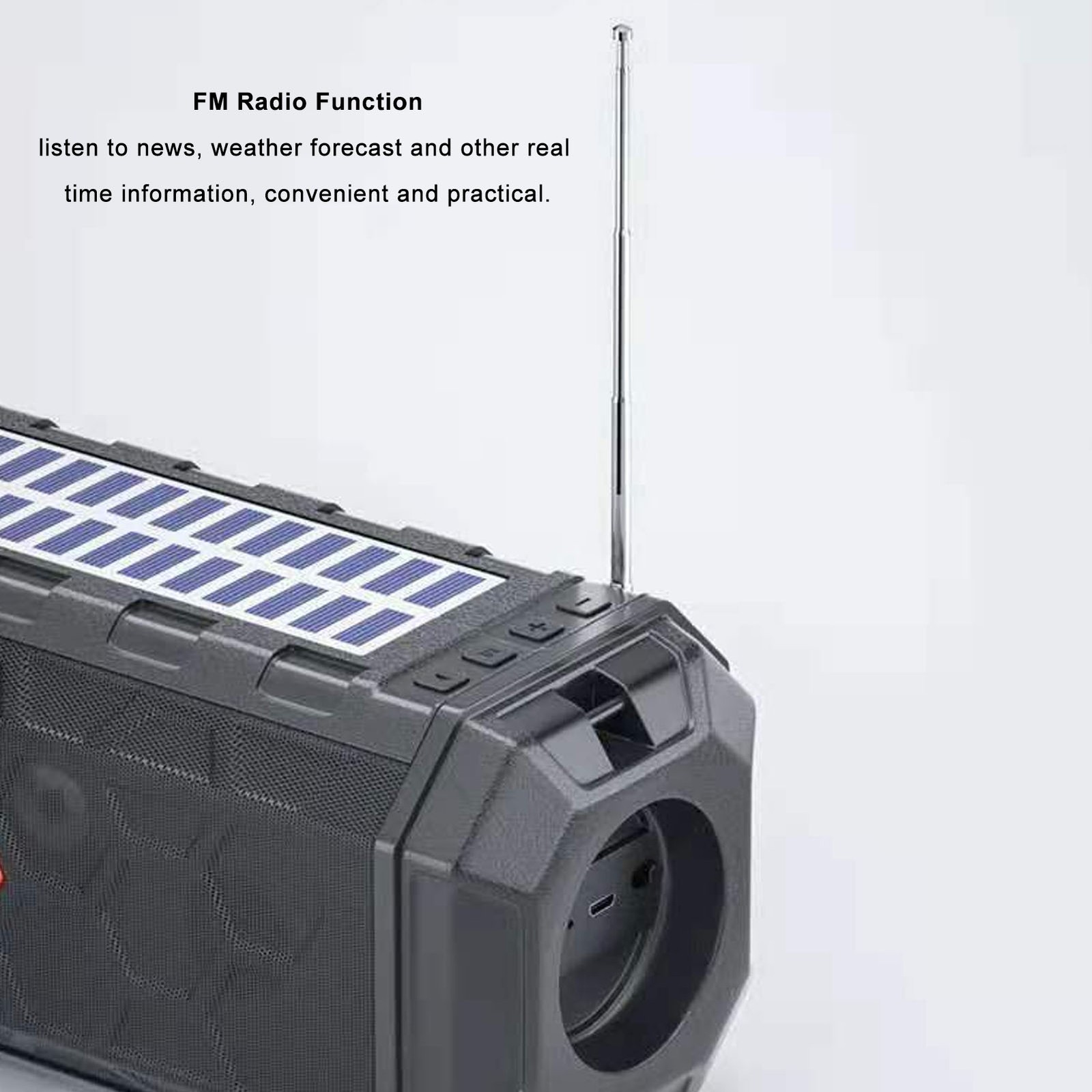 Solar Bluetooth Speaker Solar Panel Waterproof 1200mAh Bright Flashlight Ra GTYX