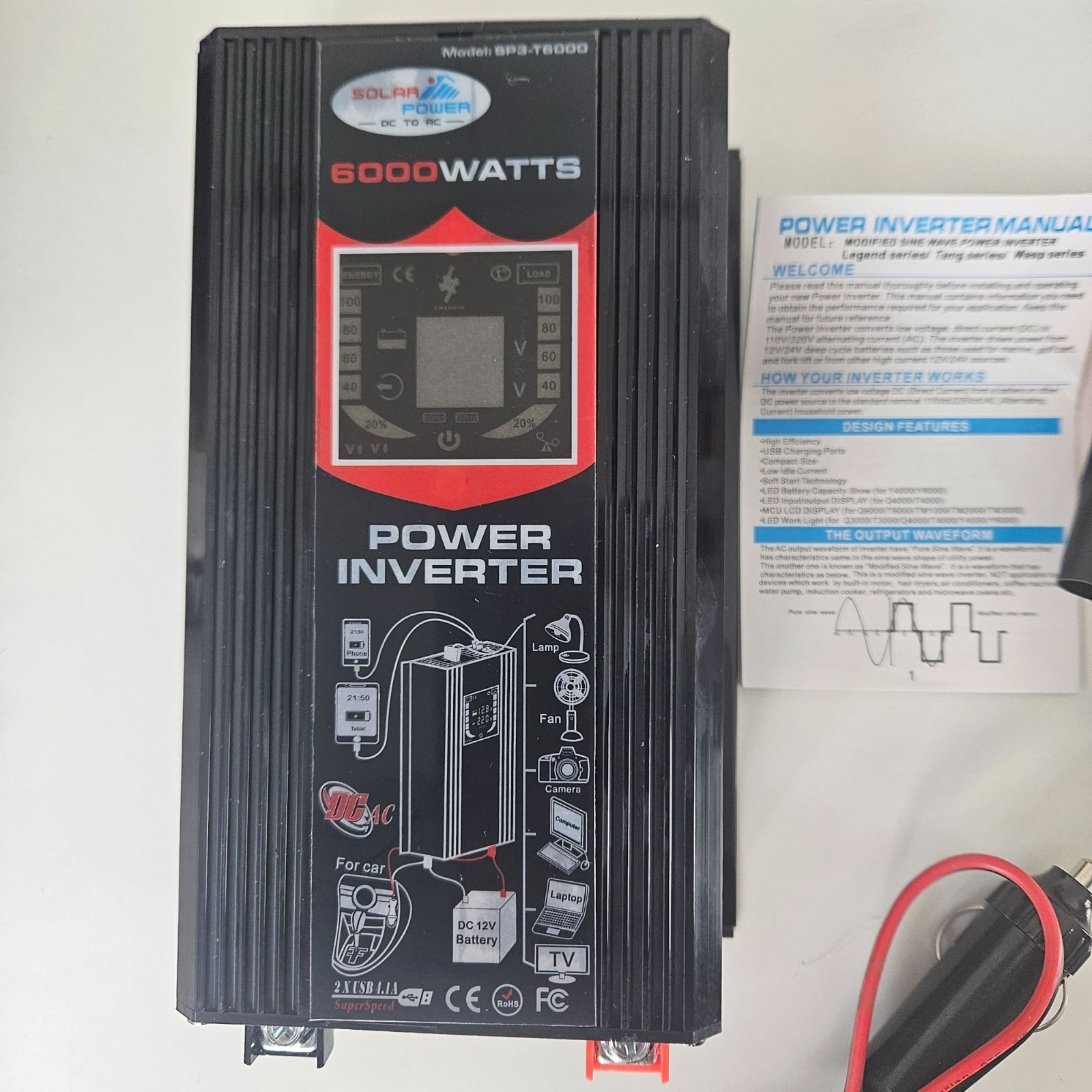 Solar Inverter Kit 18W Solar Panel 6000W Car Power Inverter LCD 30A Solar Charge