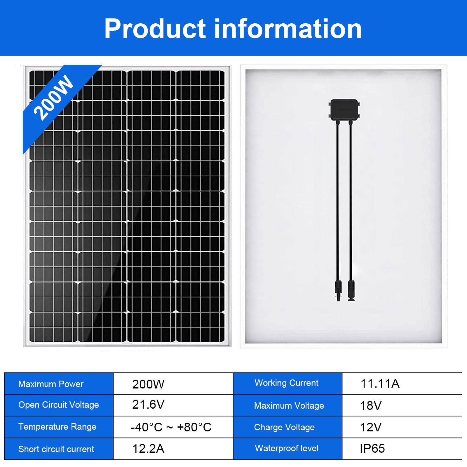 2000W 12V Mono Solar Panel for RV Marine Camping Solar Generator Home Cabin 2kW