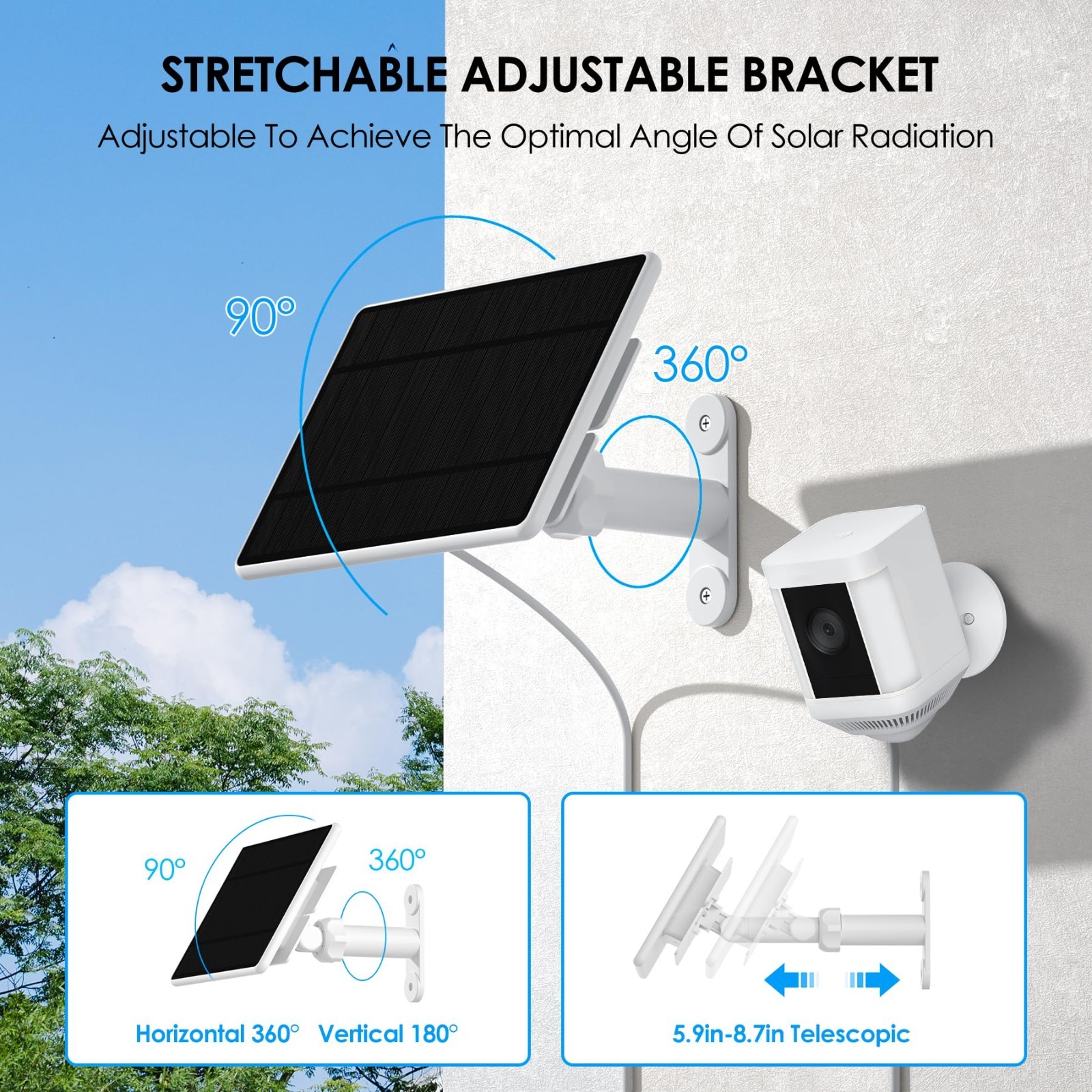 6W Solar Charger for Ring Stick Up Cam & Spotlight Cam, 360° Bracket, 10ft Cable
