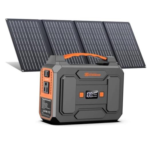 Portable Power Station with Foldable 40W Solar Panel – 100W Solar – Black Gray