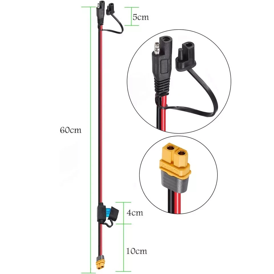 10AWG SAE to XT60 Connector Extension Cablewith 15A Protection Fuse for Safe