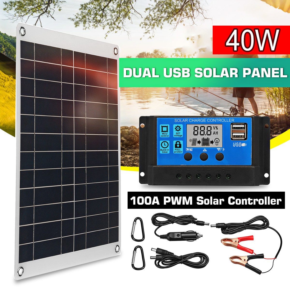 40W 12V Mono Solar Panel Kit Caravan Power Battery Charging with Controller