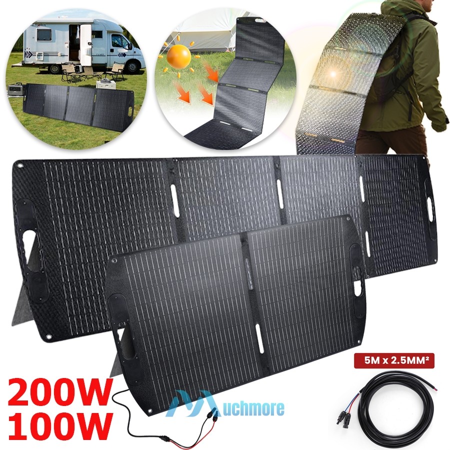 100W 200W Foldable Solar Panel Charger DC, USB-A & Type-C 23.5% High Efficiency