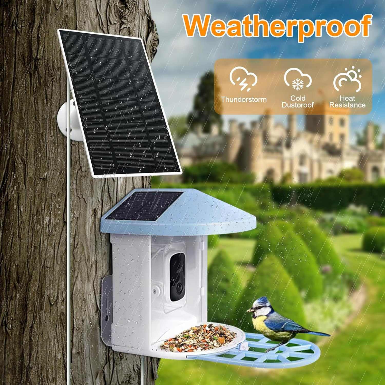 Solar Panel Charger for Bird Feeder Camera, Type-C Plug, 9.8Ft Long Cable, Water