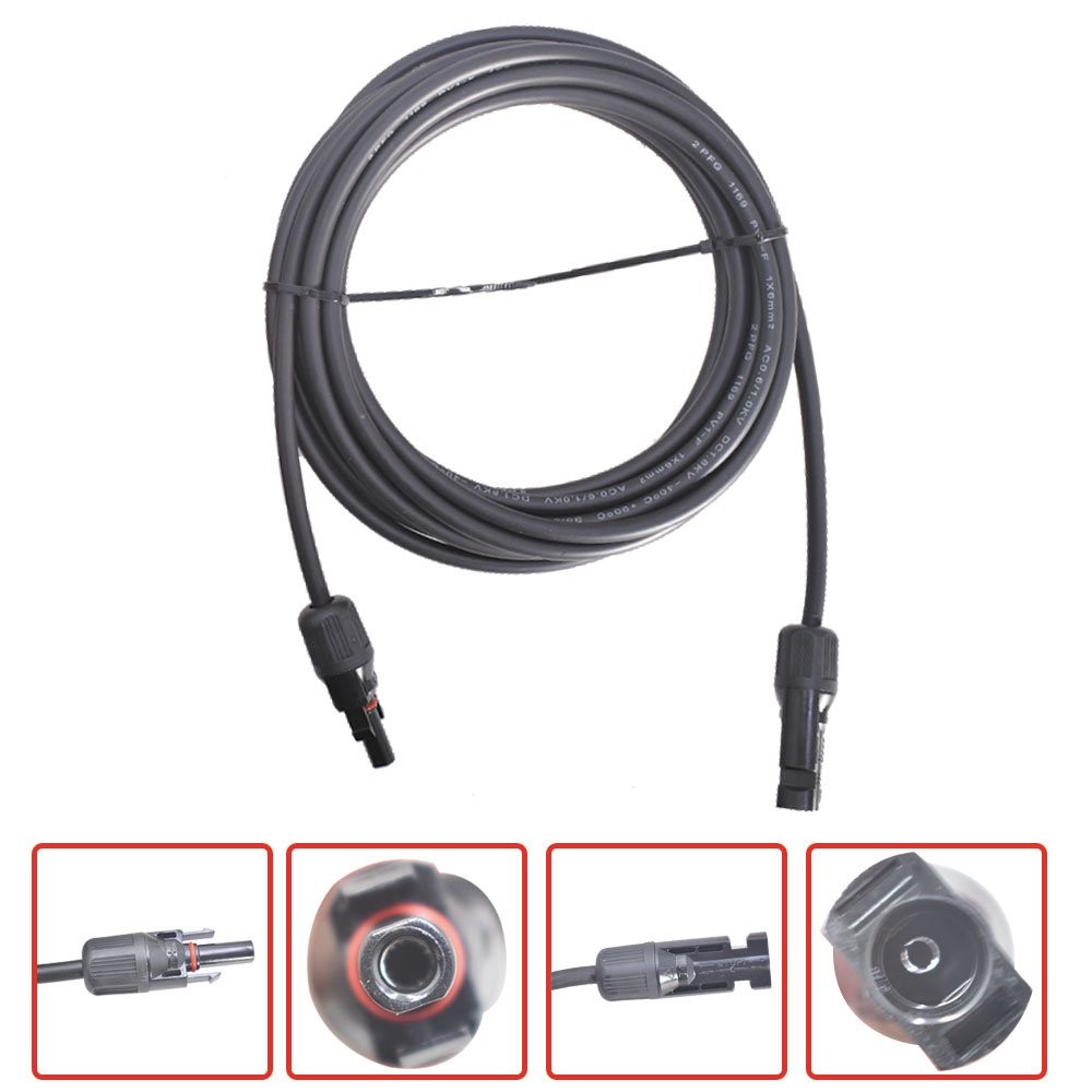 LABLT 10 AWG 15 FT 1 Pair Solar Panel Extension Cable Wire Connector Black + Red
