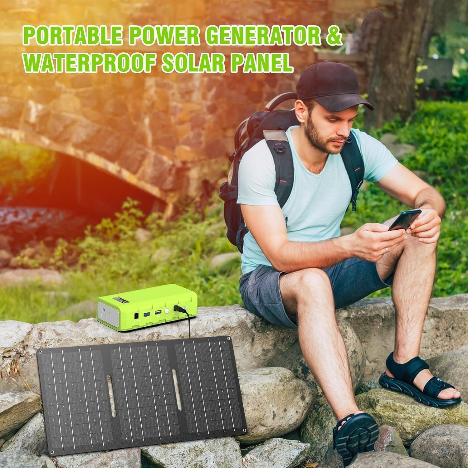65W Portable Power Bank + 30W Solar Panel Kit Mini Solar Generator for Camping