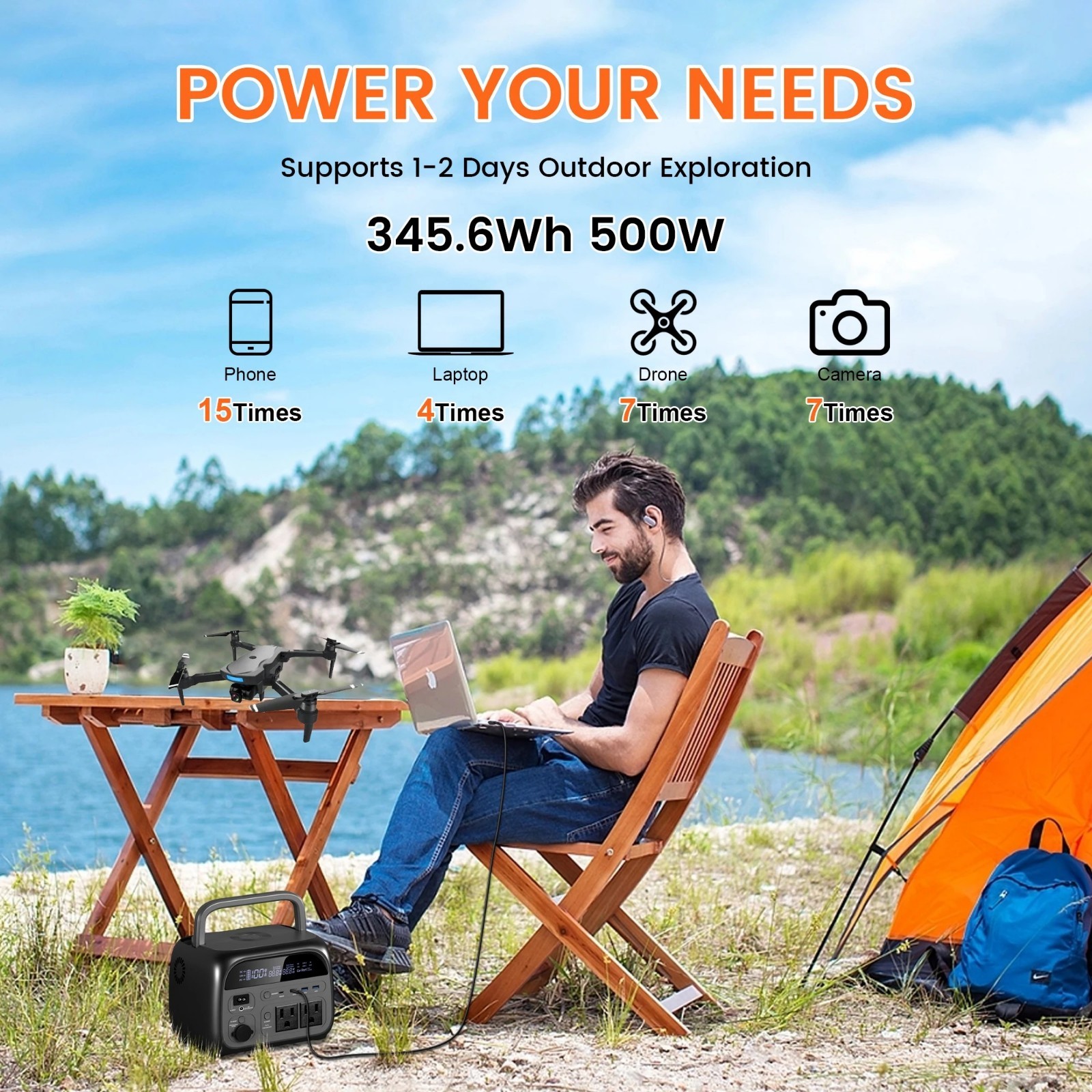 500W Portable Power Station – Solar Generator with LiFePO4 for Camping & Backup