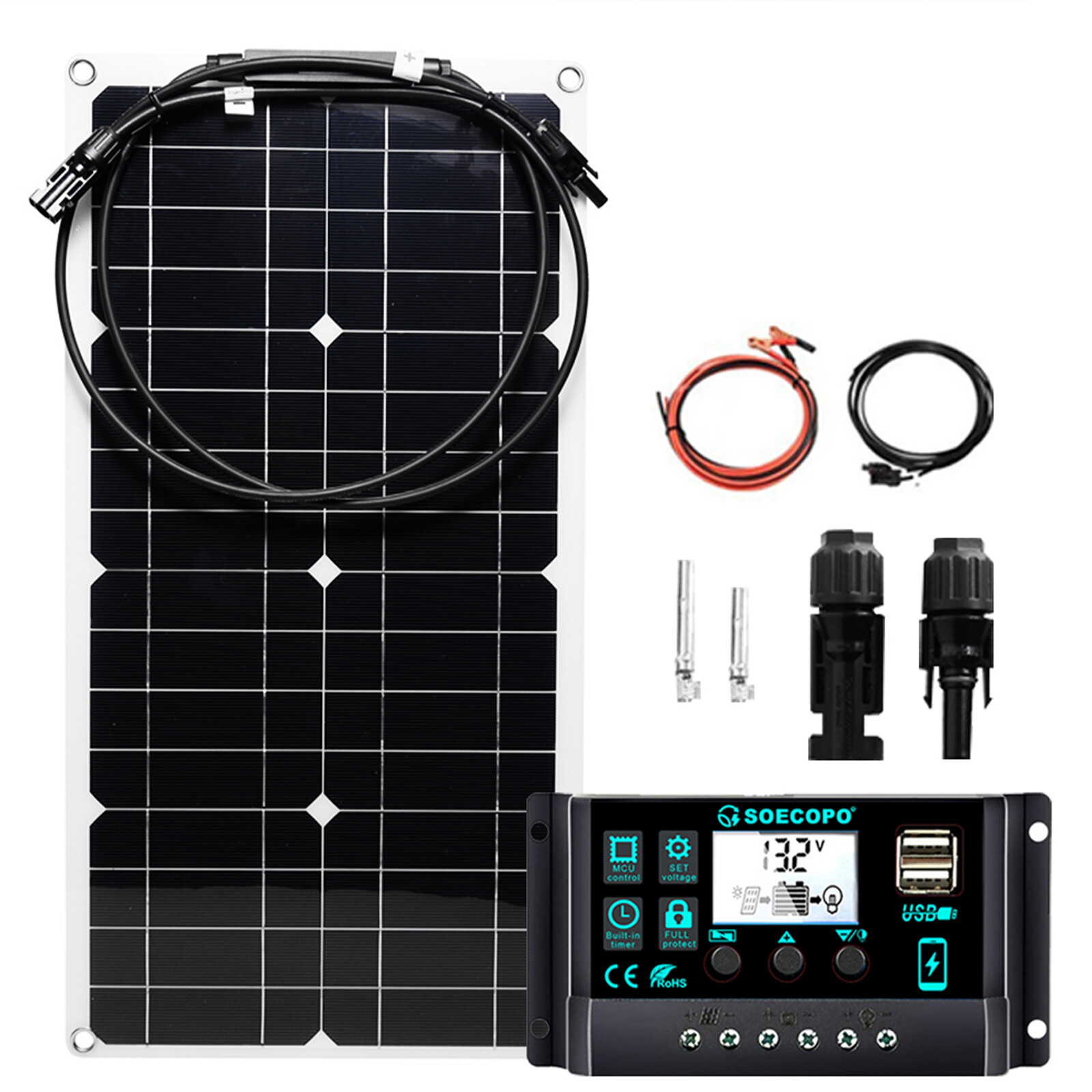 2500W 30-100A Solar Panel Kit 12V Charger Battery Charger Maintainer Boat RV Cx6