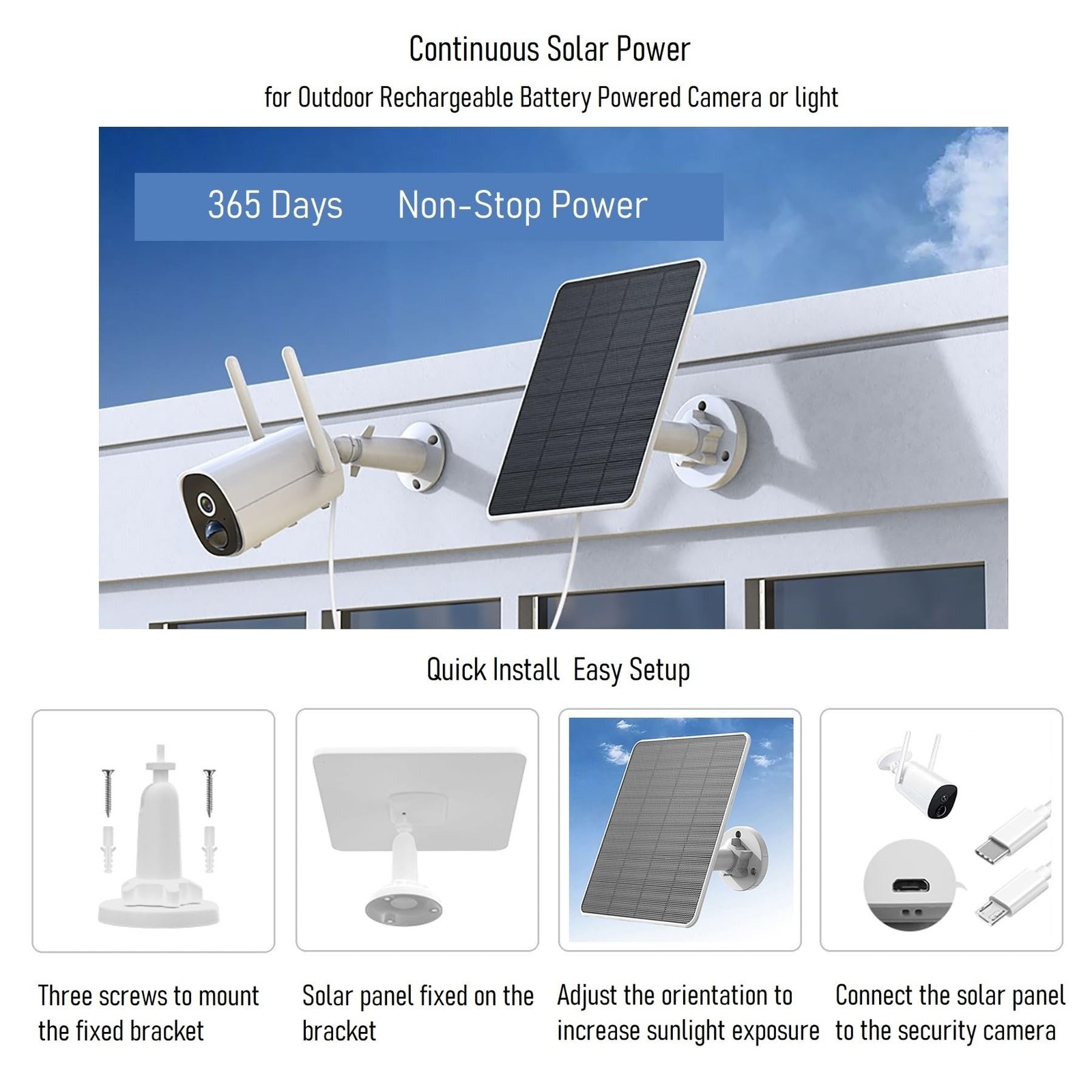 Solar Panel for Security Camera, 6W Solar Panel Micro USB & USB-C for Outdoor…