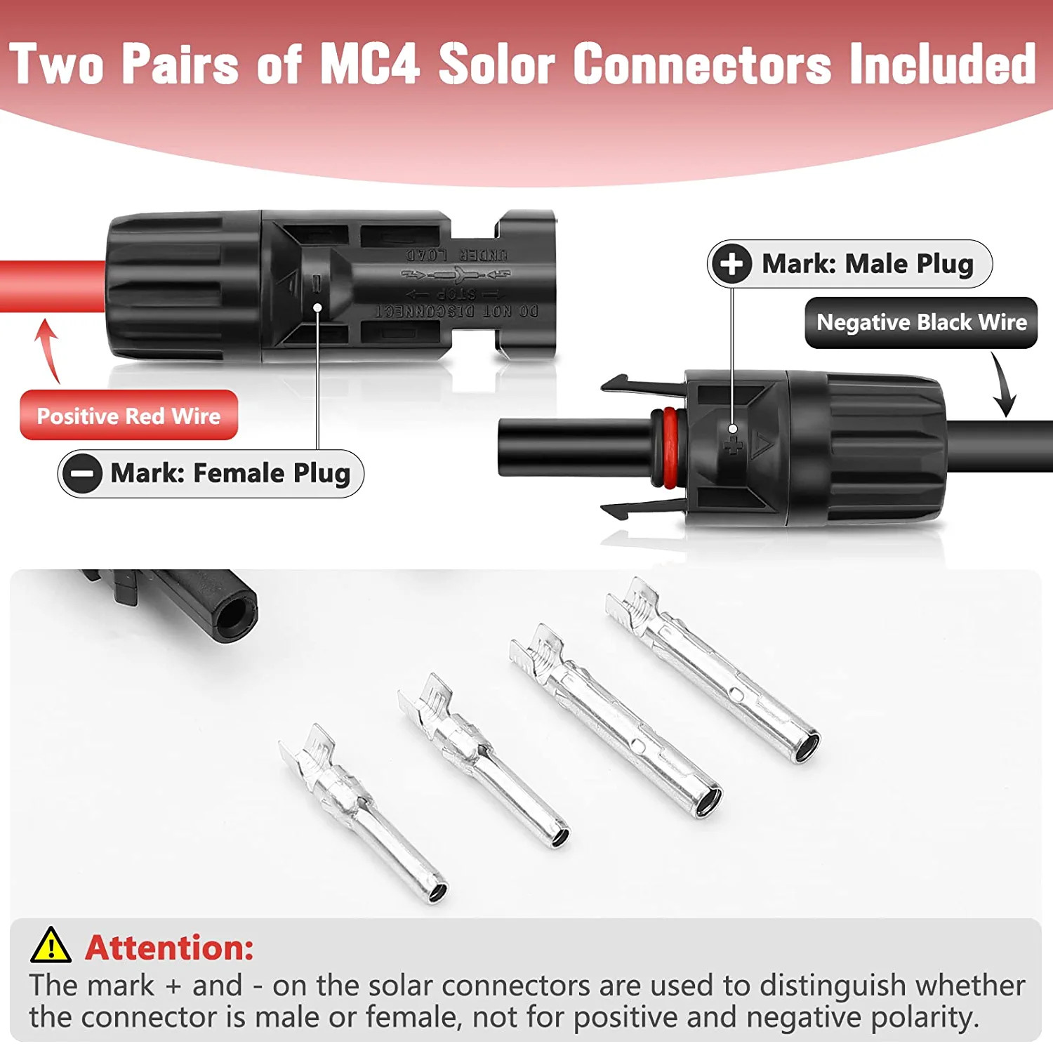 10AWG Black+Red Solar Panel Extension Cable 50Ft + 50ft Female & Male Connectors