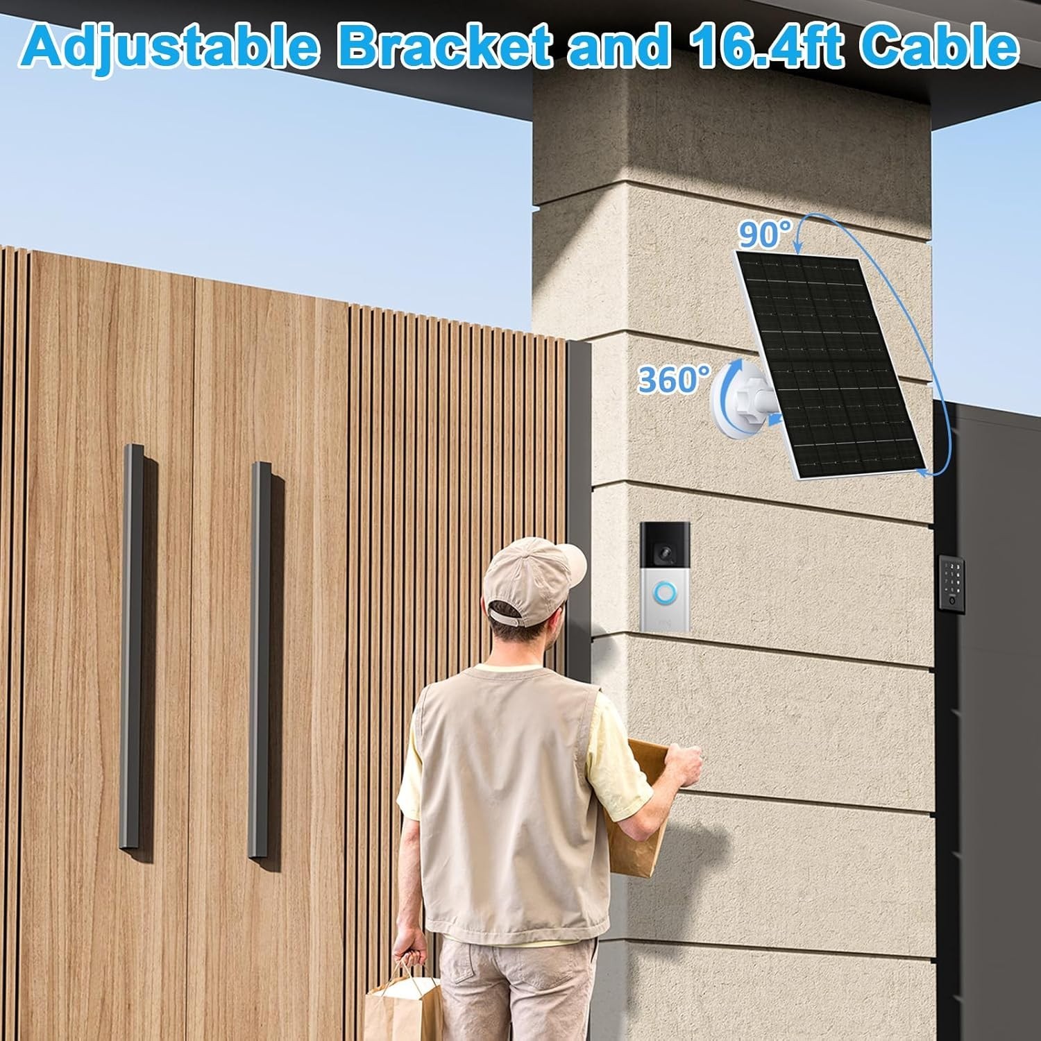 FUTURENZEN 7W Solar Panel Kit with Battery for Ring Video Doorbell T66-15