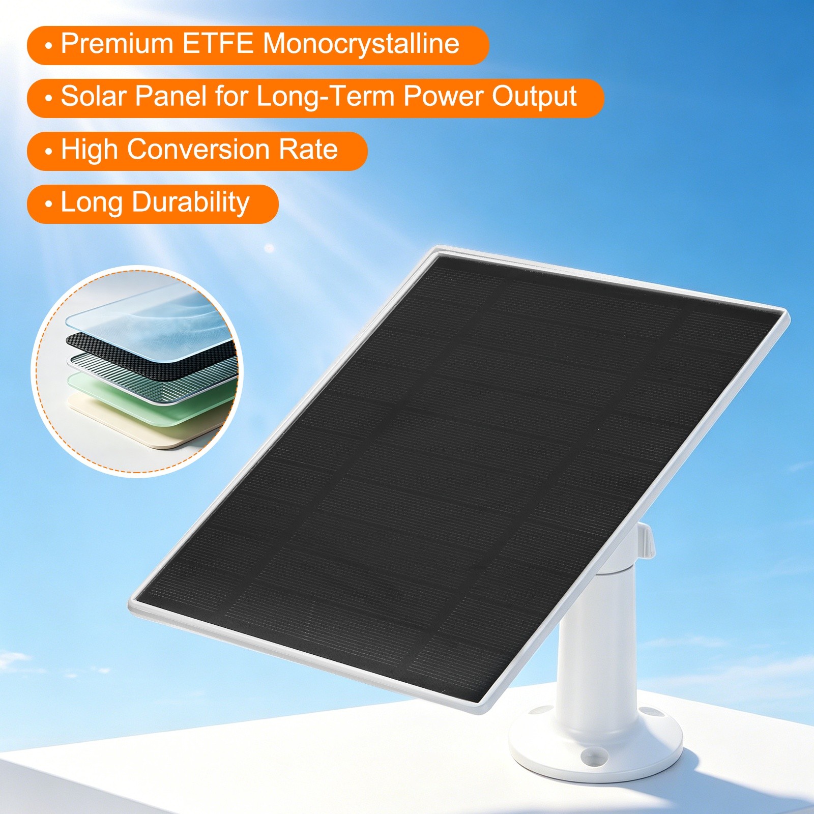 1 Pack of 5V 6W Solar Panel, Waterproof Dual Type-C/USB Solar Charger, White