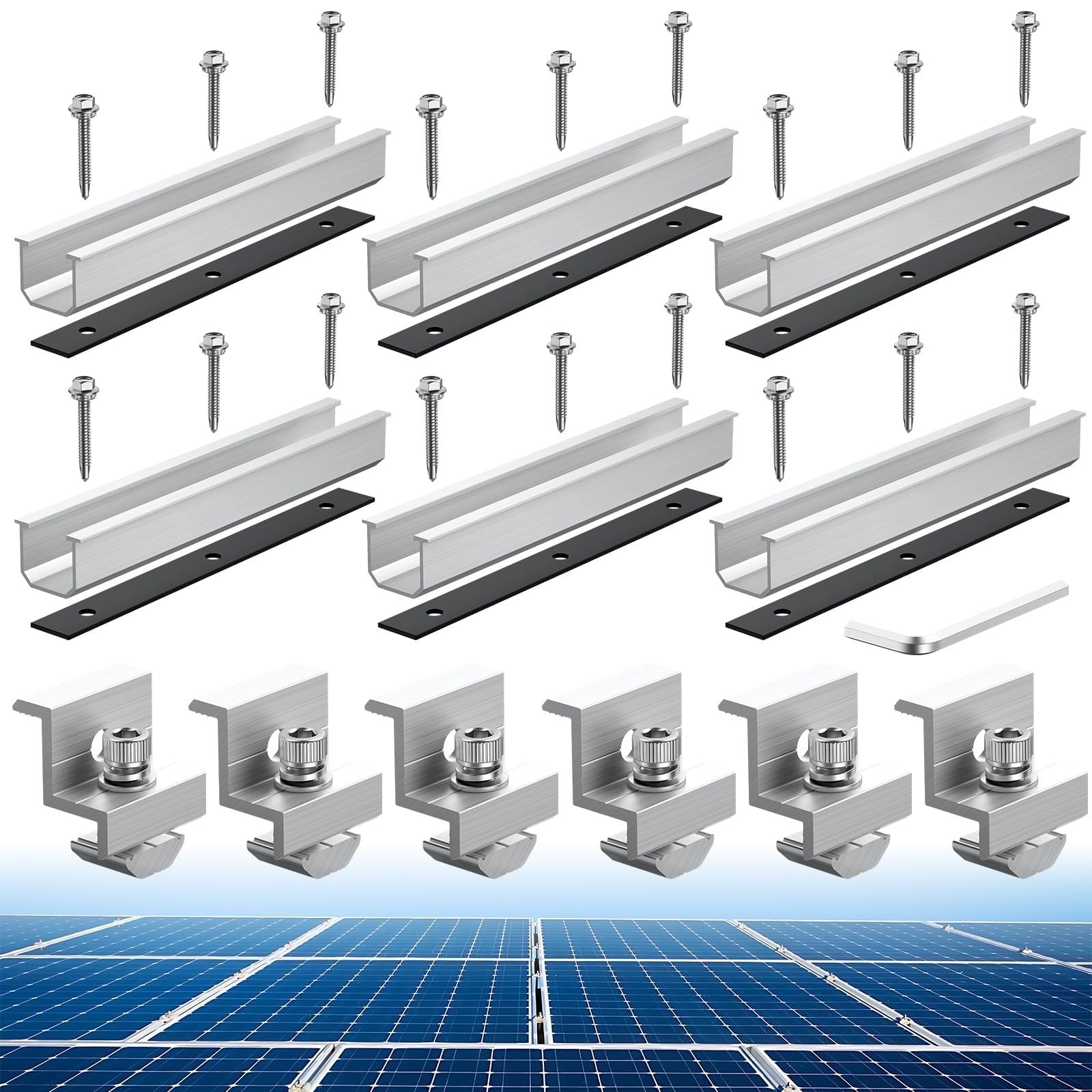 Solar Panel Mounting Bracket Kit – 6 Pcs Aluminium Clamps for Metal & Flat Roofs