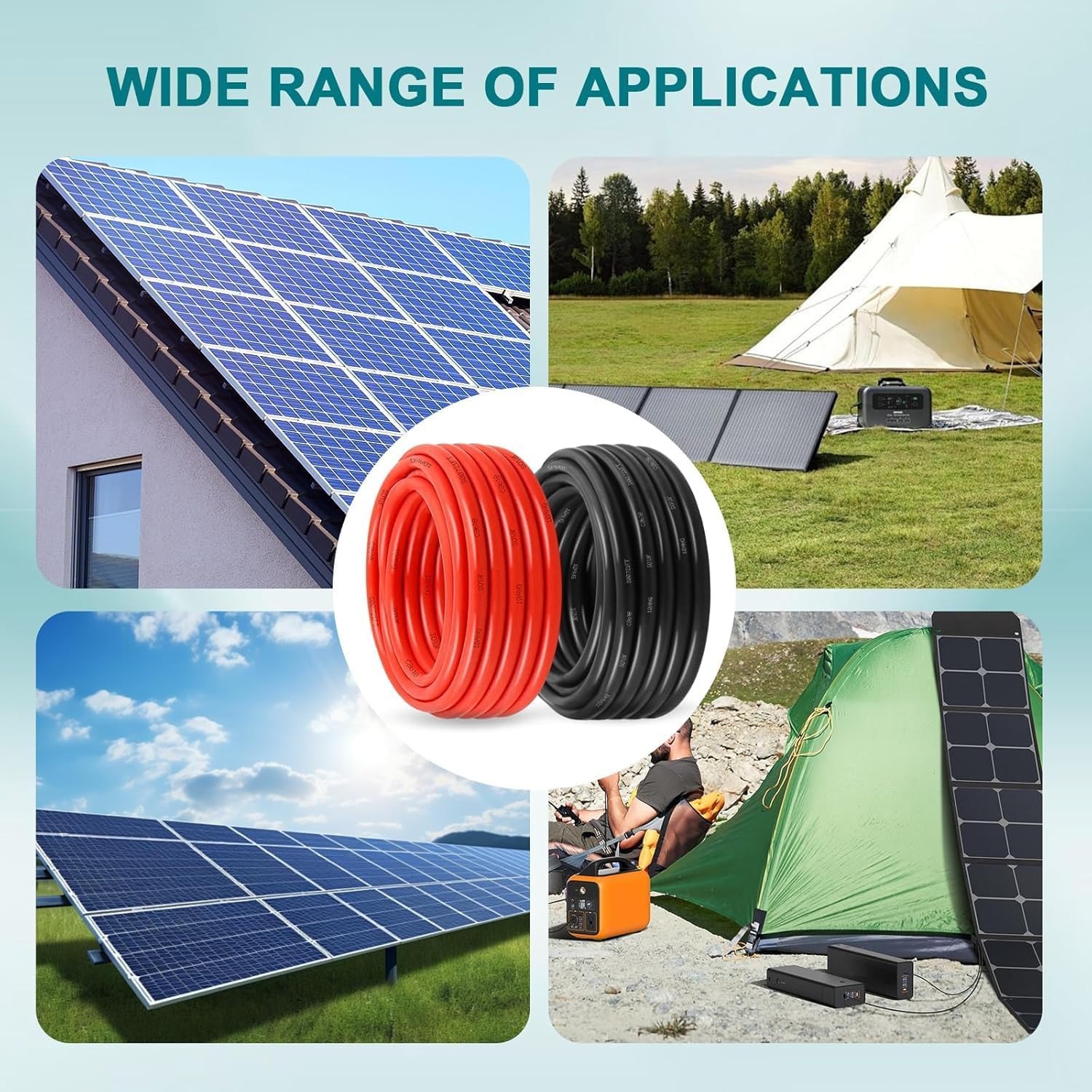 10AWG Solar Wire 6Mm², 2 Pack 30FT Red & Black Solar Panel Cable, 84 Strands Tin